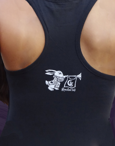 juniors scoop neck : black : back half view