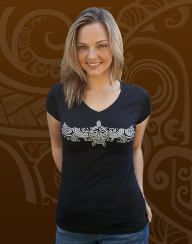 juniors v neck : black : back half view