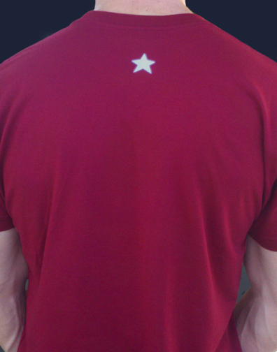 guys crew neck : cardinal red : back half view